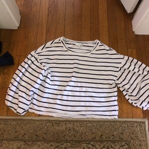 Striped puffy long sleeved shirt: slightly cropped